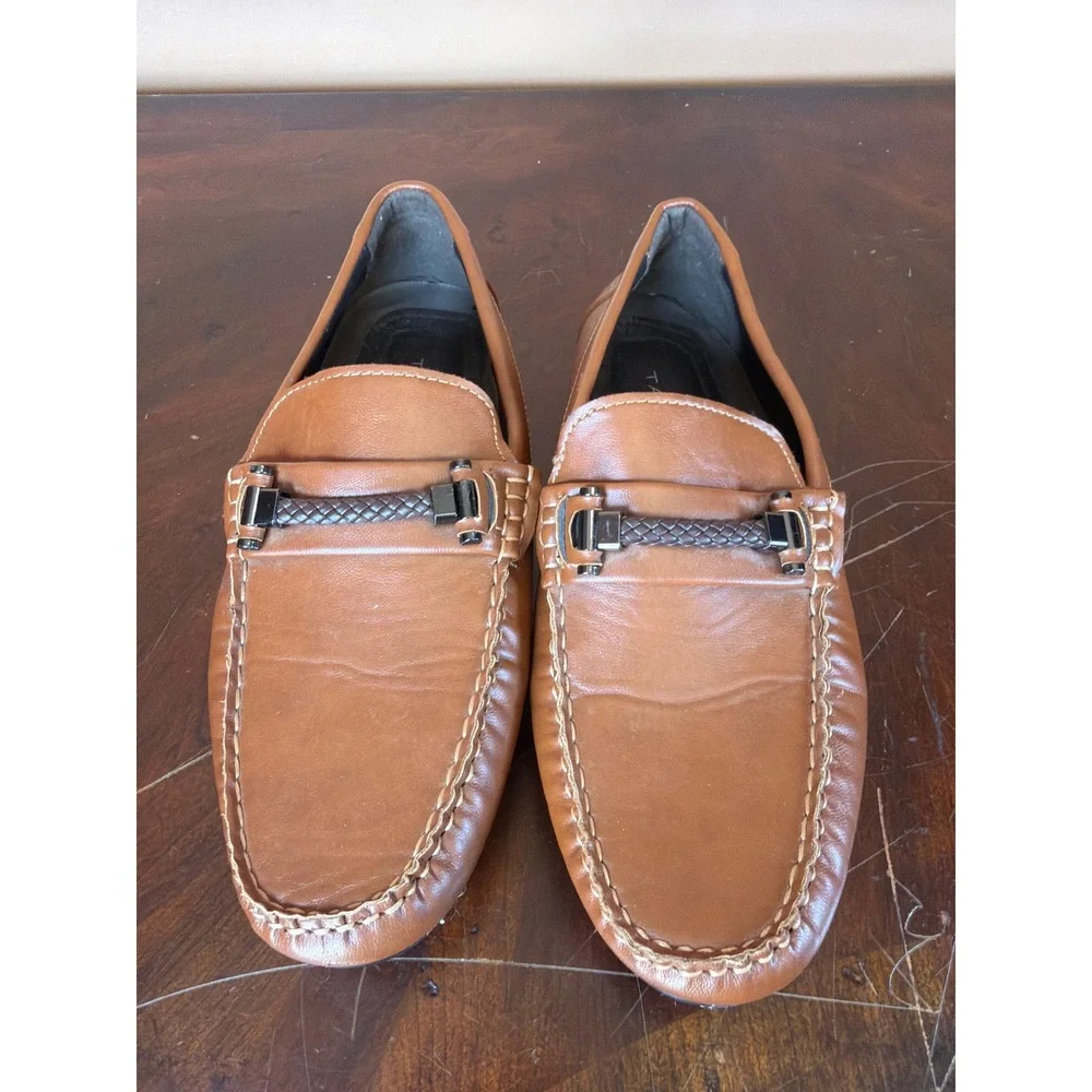 Tahari Mens‎ Tan Brown Leather Moc Toe Bit Loafers Driving Shoes Size 8